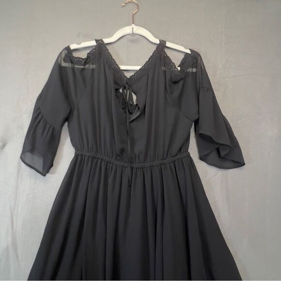 Torrid 0 large Black Chiffon Cold Shoulder Skater Dress - Picture 5 of 15